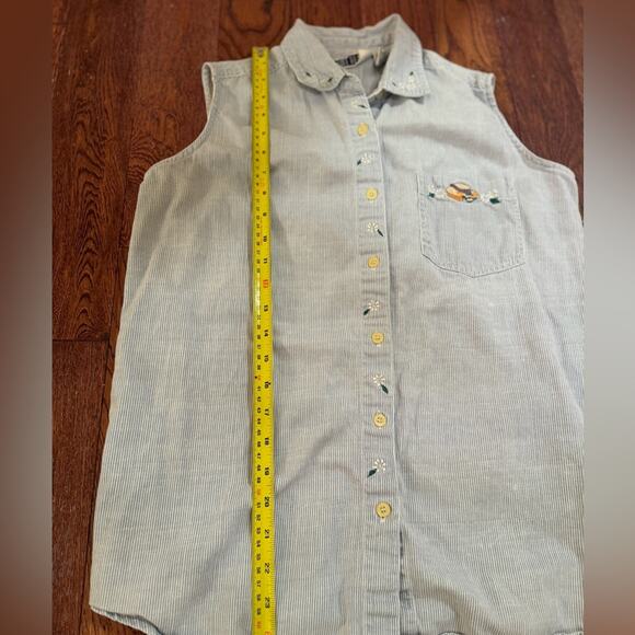 VTG Bill Blass Ladies Medium M Sleeveless Button Down Embroidered Garden Striped - Picture 3 of 9